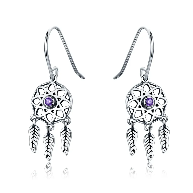 (image for) Silver Dreamcatcher Hanging Earrings - PANDORA Style - SCE394 - Product Image