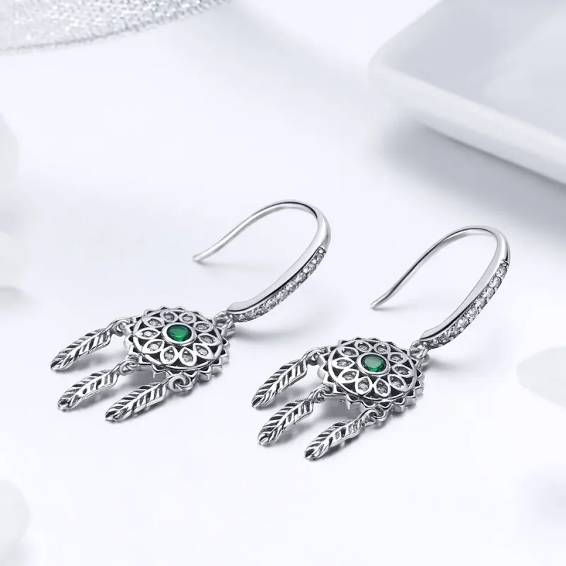 (image for) Silver Dreamcatcher Hanging Earrings - PANDORA Style - SCE441 - View 2