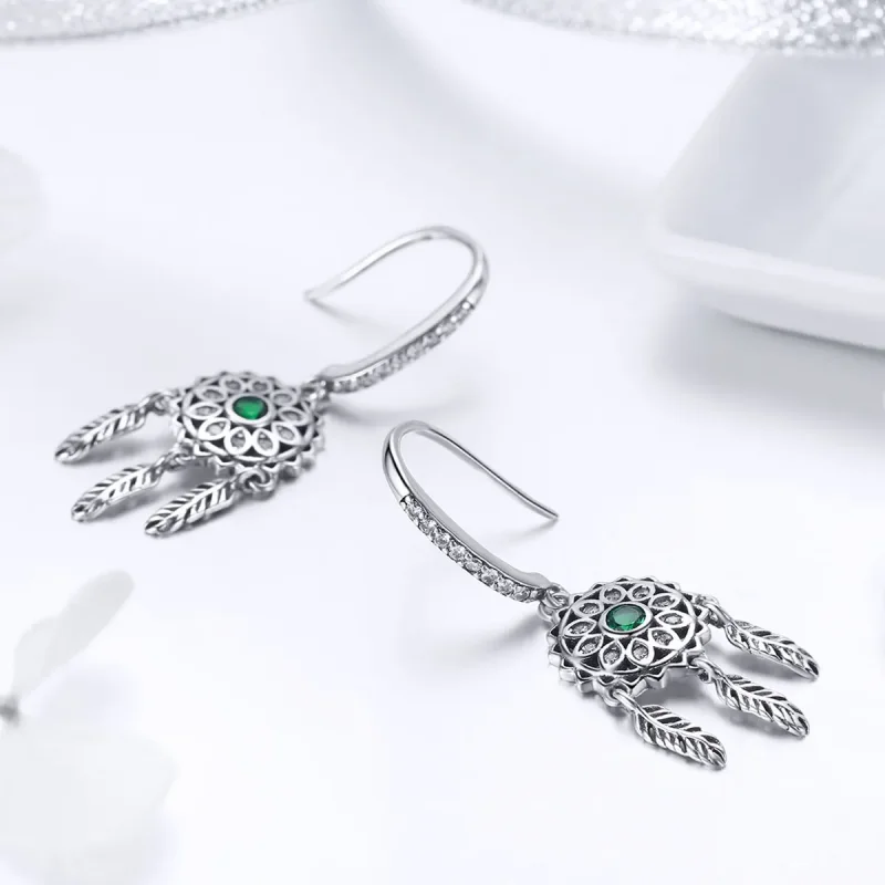 (image for) Silver Dreamcatcher Hanging Earrings - PANDORA Style - SCE441 - View 3