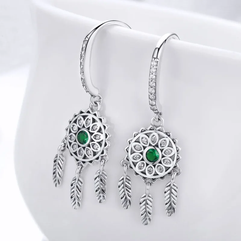 (image for) Silver Dreamcatcher Hanging Earrings - PANDORA Style - SCE441 - View 4
