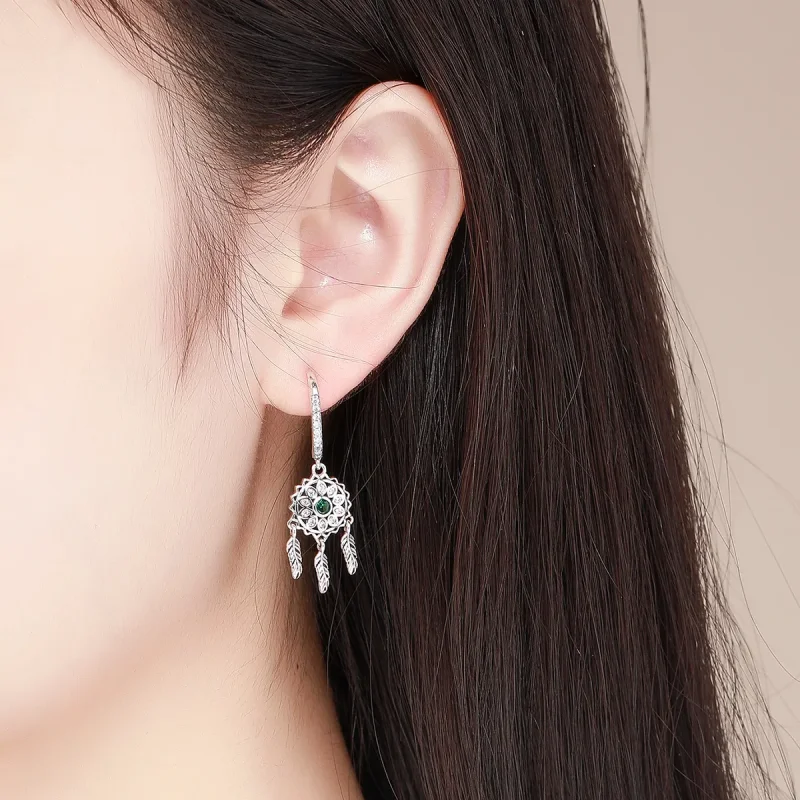 (image for) Silver Dreamcatcher Hanging Earrings - PANDORA Style - SCE441 - View 5