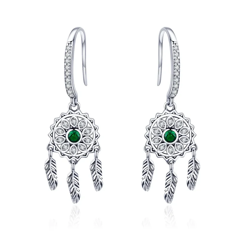 (image for) Silver Dreamcatcher Hanging Earrings - PANDORA Style - SCE441 - Product Image