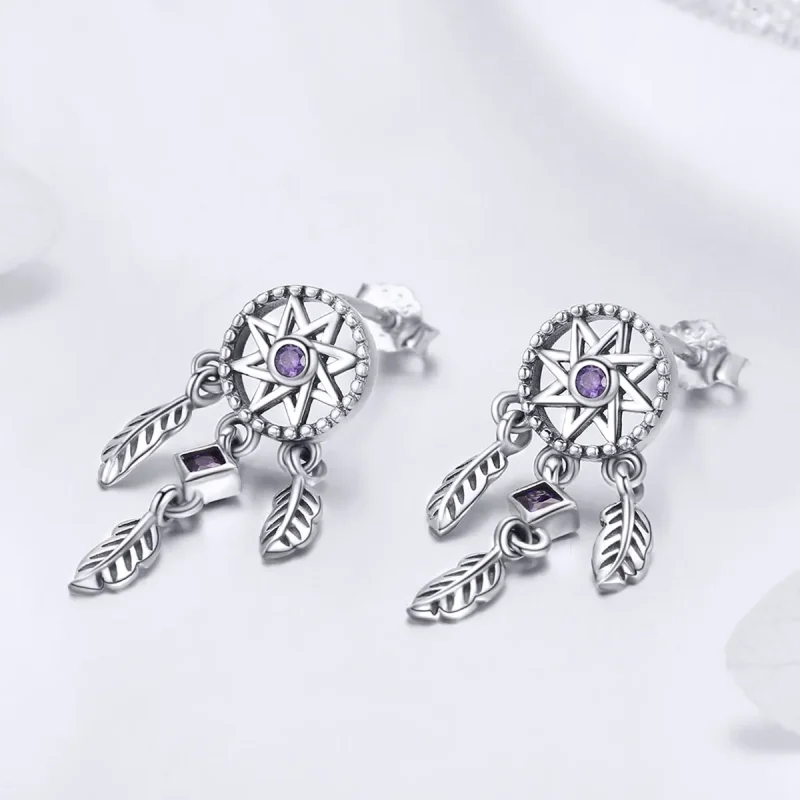 (image for) Silver Dreamcatcher Hanging Earrings - PANDORA Style - SCE502 - View 2