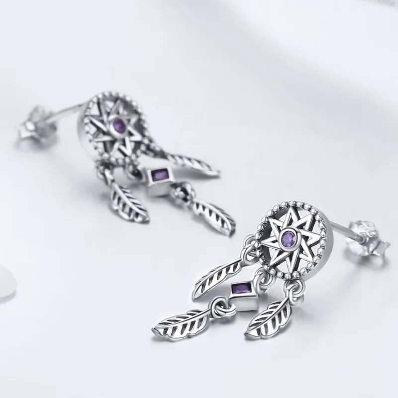 (image for) Silver Dreamcatcher Hanging Earrings - PANDORA Style - SCE502 - View 3