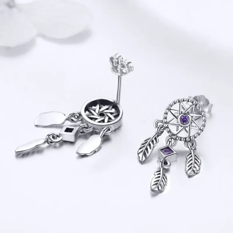(image for) Silver Dreamcatcher Hanging Earrings - PANDORA Style - SCE502 - View 4
