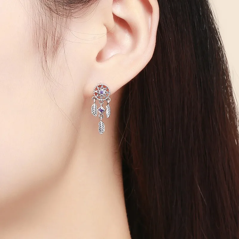 (image for) Silver Dreamcatcher Hanging Earrings - PANDORA Style - SCE502 - View 5