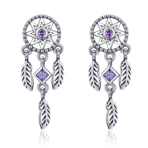 (image for) Silver Dreamcatcher Hanging Earrings - PANDORA Style - SCE502