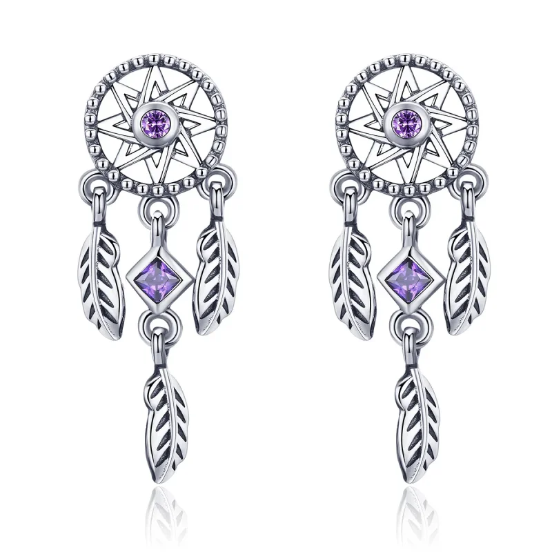 (image for) Silver Dreamcatcher Hanging Earrings - PANDORA Style - SCE502 - Product Image