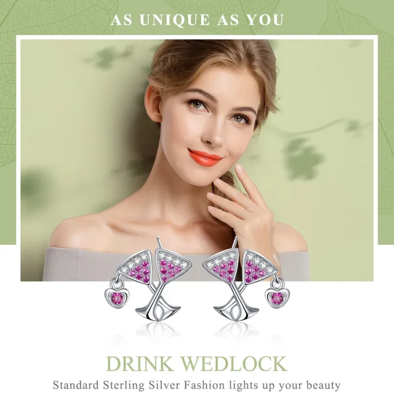 (image for) Silver Drink Wedlock Stud Earrings - PANDORA Style - SCE571 - View 2
