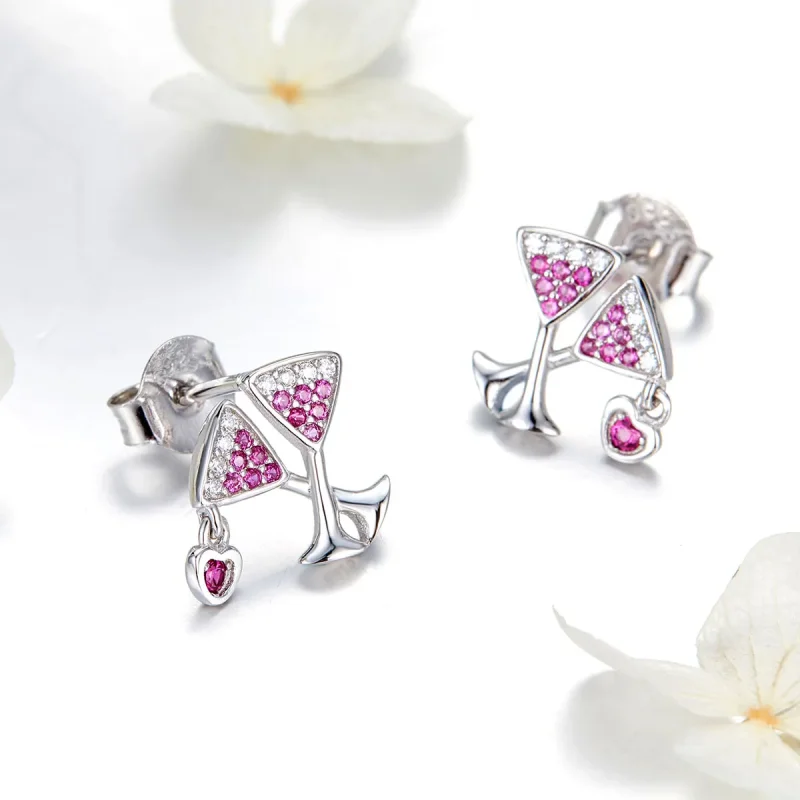 (image for) Silver Drink Wedlock Stud Earrings - PANDORA Style - SCE571 - View 3