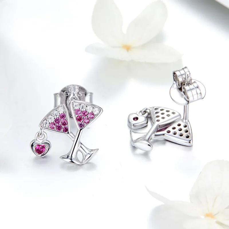 (image for) Silver Drink Wedlock Stud Earrings - PANDORA Style - SCE571 - View 4