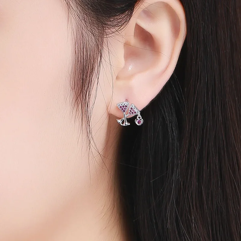 (image for) Silver Drink Wedlock Stud Earrings - PANDORA Style - SCE571 - View 5