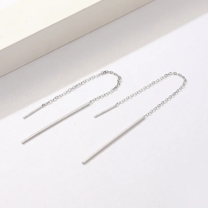 (image for) Silver Elegant Line Hanging Earrings - PANDORA Style - SCE490 - View 2