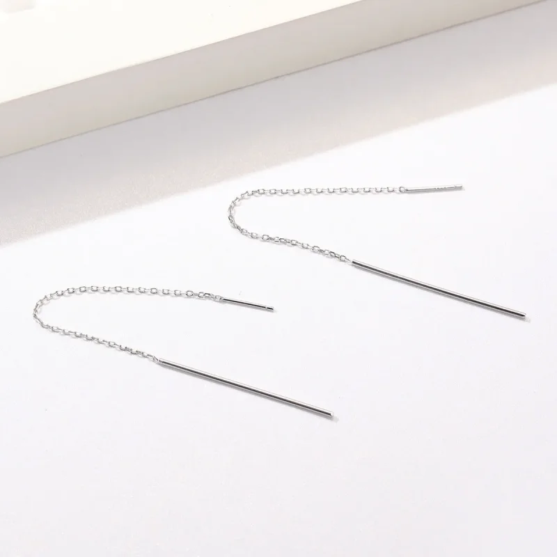 (image for) Silver Elegant Line Hanging Earrings - PANDORA Style - SCE490 - View 3