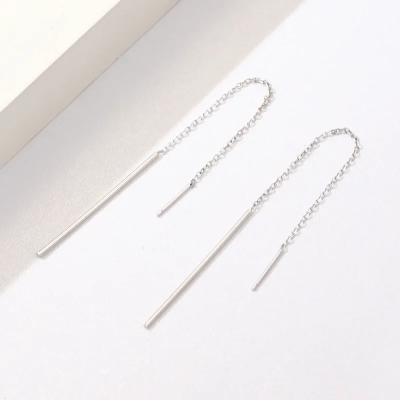 (image for) Silver Elegant Line Hanging Earrings - PANDORA Style - SCE490 - View 4