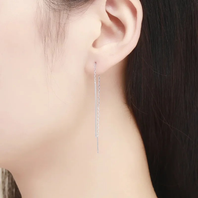 (image for) Silver Elegant Line Hanging Earrings - PANDORA Style - SCE490 - View 5