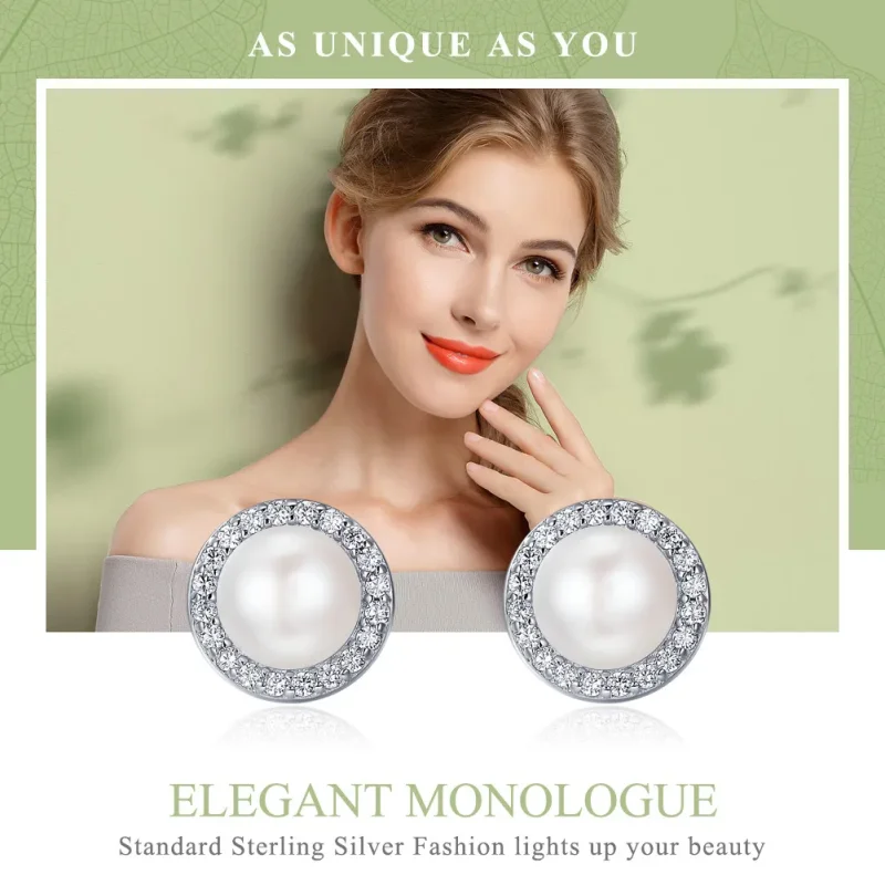 (image for) Silver Elegant Monologue Stud Earrings - PANDORA Style - SCE122 - View 2