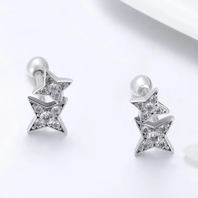 (image for) Silver Fascinating Starlight Stud Earrings - PANDORA Style - SCE432 - View 2