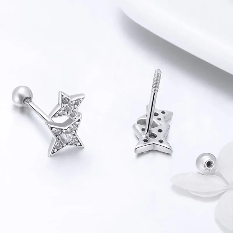 (image for) Silver Fascinating Starlight Stud Earrings - PANDORA Style - SCE432 - View 3