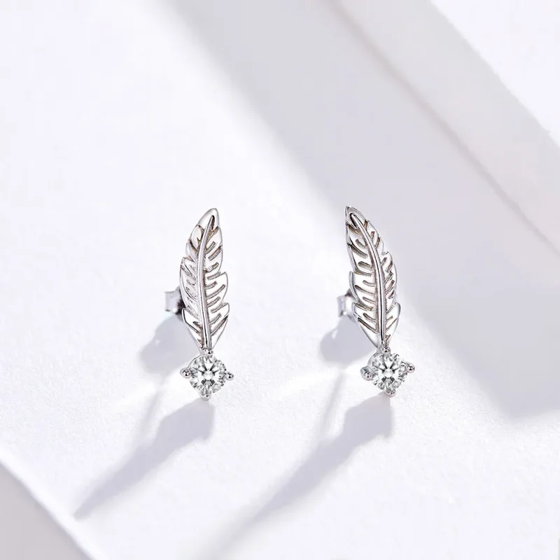 (image for) Silver Feather Stud Earrings - PANDORA Style - SCE610 - View 2