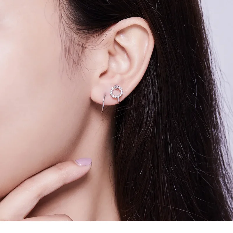 (image for) Silver Feather Stud Earrings - PANDORA Style - SCE610 - View 3