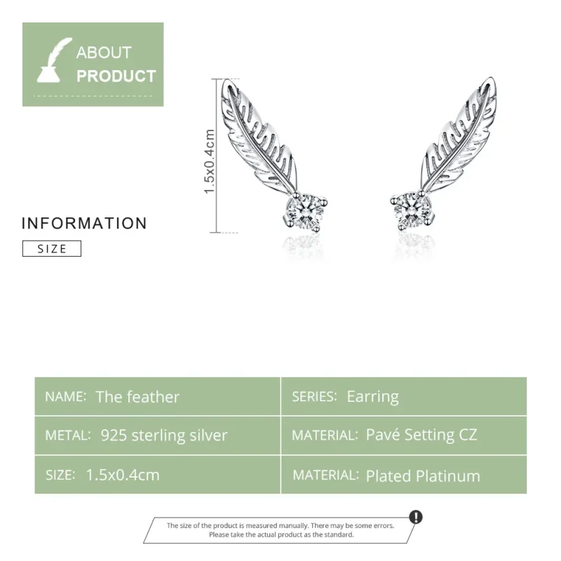 (image for) Silver Feather Stud Earrings - PANDORA Style - SCE610 - View 7