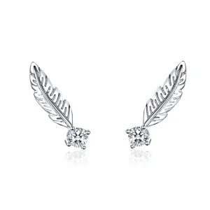 (image for) Silver Feather Stud Earrings - PANDORA Style - SCE610