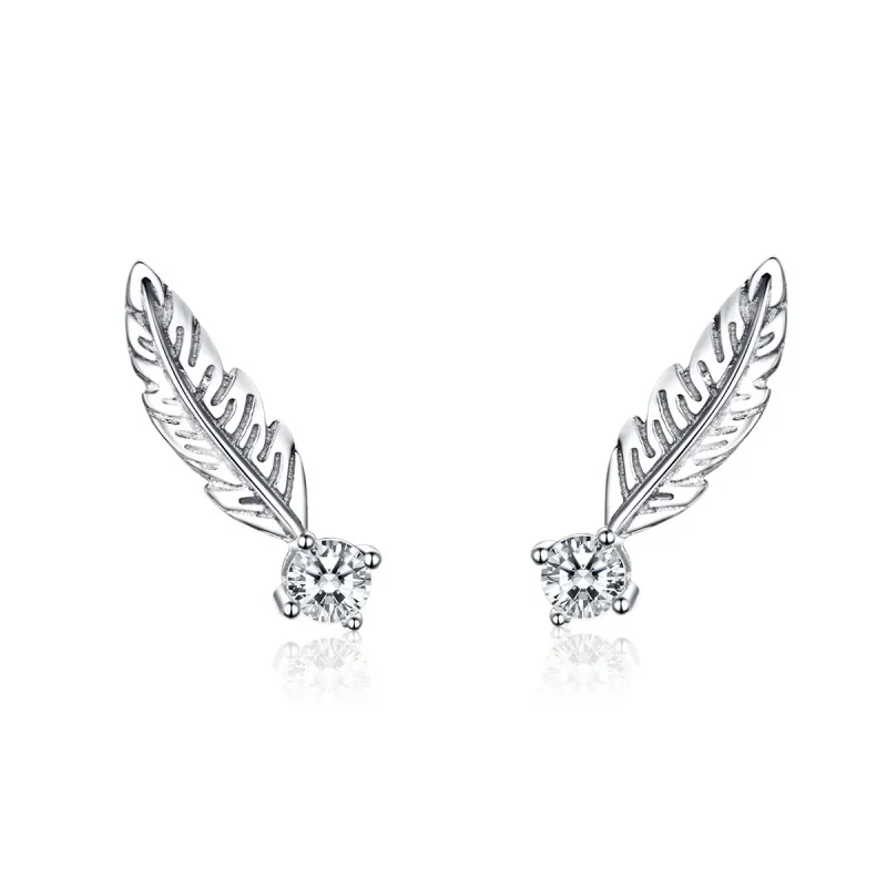 (image for) Silver Feather Stud Earrings - PANDORA Style - SCE610 - Product Image
