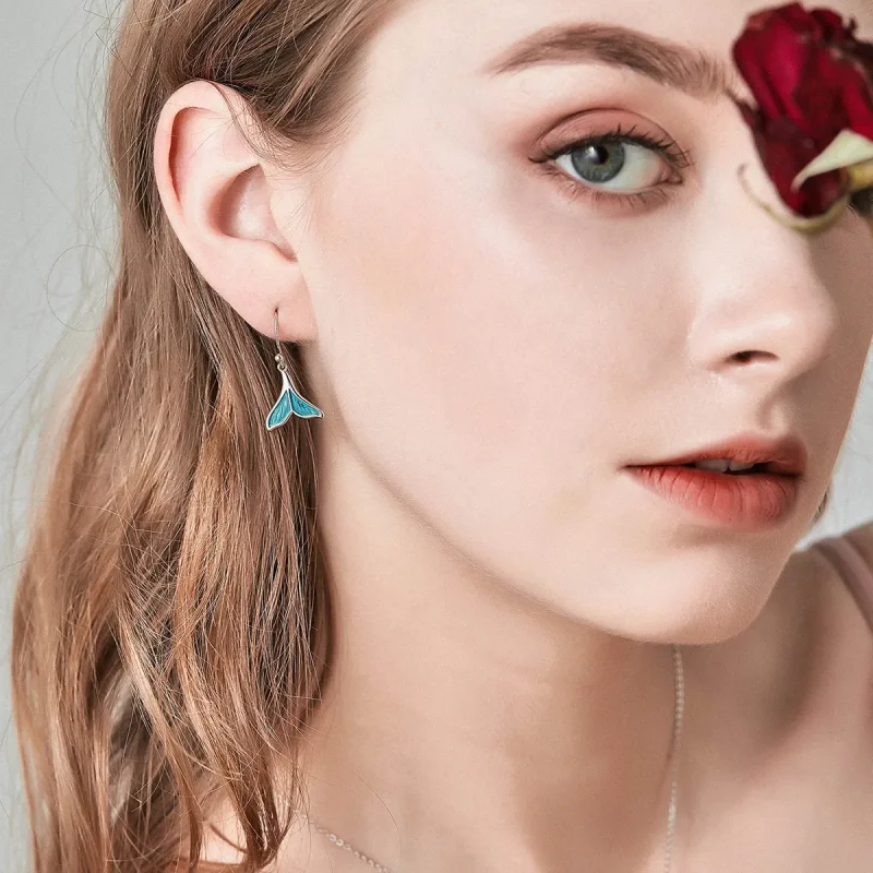 (image for) Silver Fishtail Hanging Earrings - PANDORA Style - SCE065 - View 2