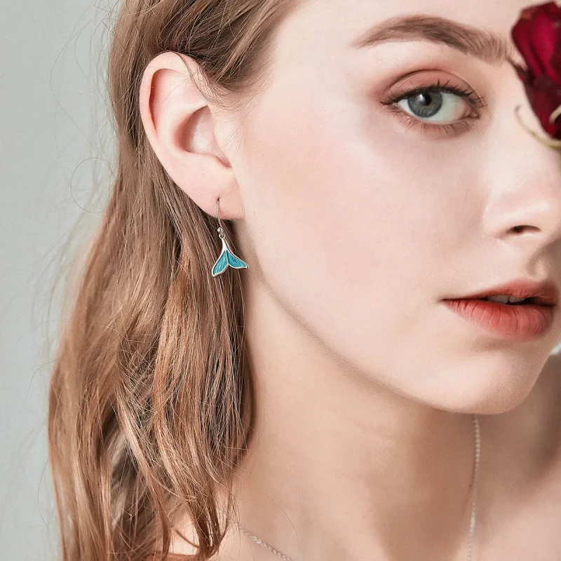 (image for) Silver Fishtail Hanging Earrings - PANDORA Style - SCE065 - View 7