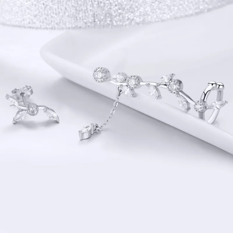 (image for) Silver Flower Branch Stud Earrings - PANDORA Style - SCE429 - View 2