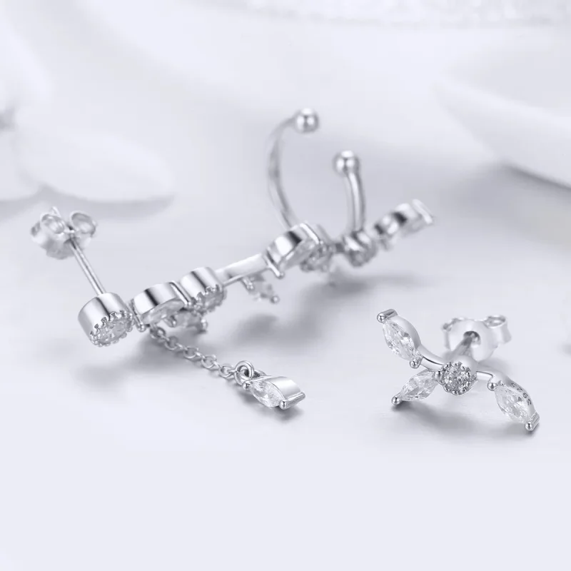 (image for) Silver Flower Branch Stud Earrings - PANDORA Style - SCE429 - View 3