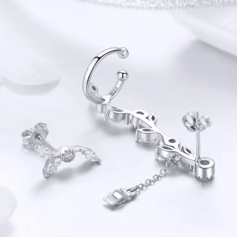 (image for) Silver Flower Branch Stud Earrings - PANDORA Style - SCE429 - View 4