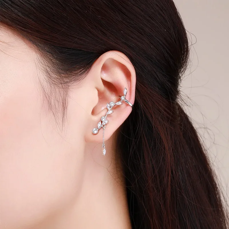 (image for) Silver Flower Branch Stud Earrings - PANDORA Style - SCE429 - View 5