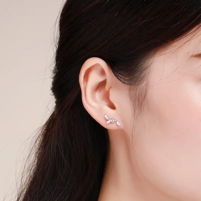 (image for) Silver Flower Branch Stud Earrings - PANDORA Style - SCE429 - View 6