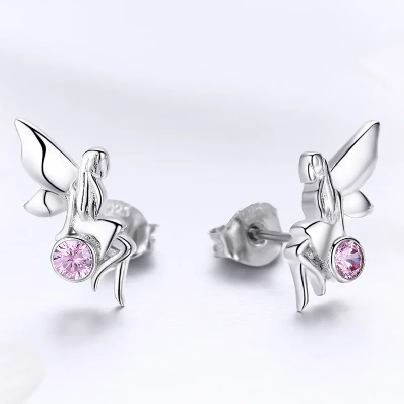 (image for) Silver Flower Fairy Stud Earrings - PANDORA Style - SCE395 - View 2