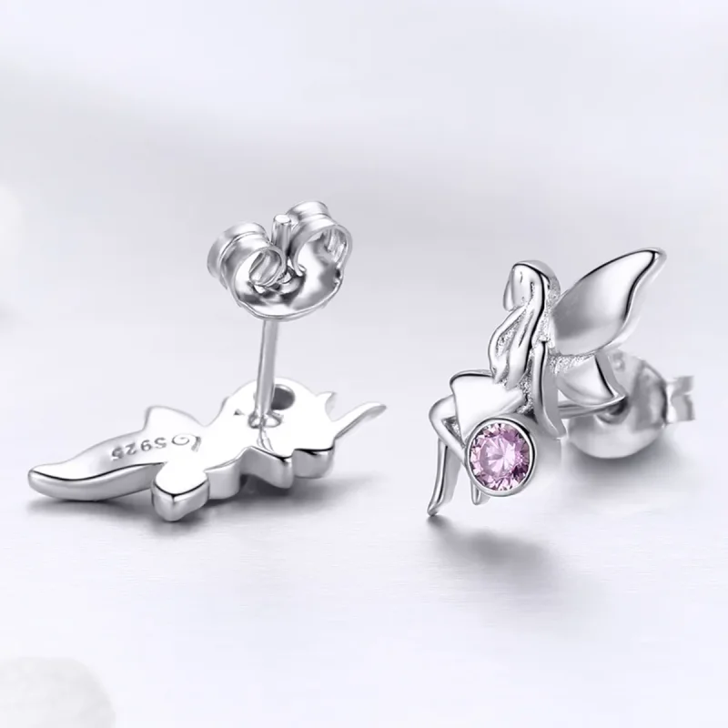 (image for) Silver Flower Fairy Stud Earrings - PANDORA Style - SCE395 - View 3