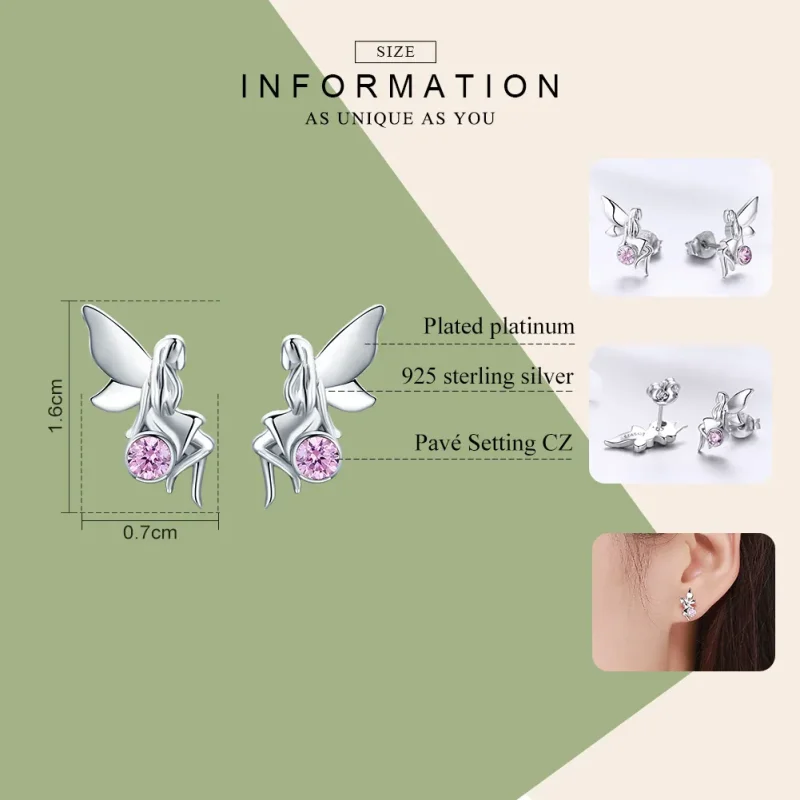 (image for) Silver Flower Fairy Stud Earrings - PANDORA Style - SCE395 - View 4