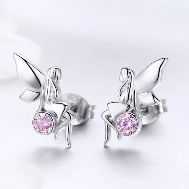 (image for) Silver Flower Fairy Stud Earrings - PANDORA Style - SCE395 - View 5