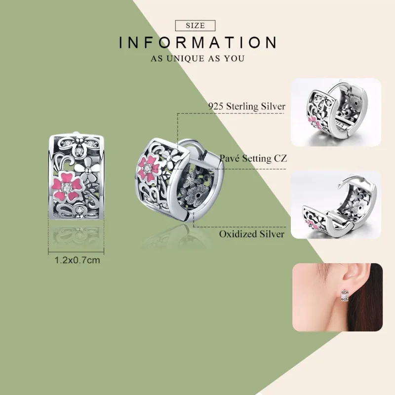 (image for) Silver Flower Language Stud Earrings - PANDORA Style - SCE541 - View 3