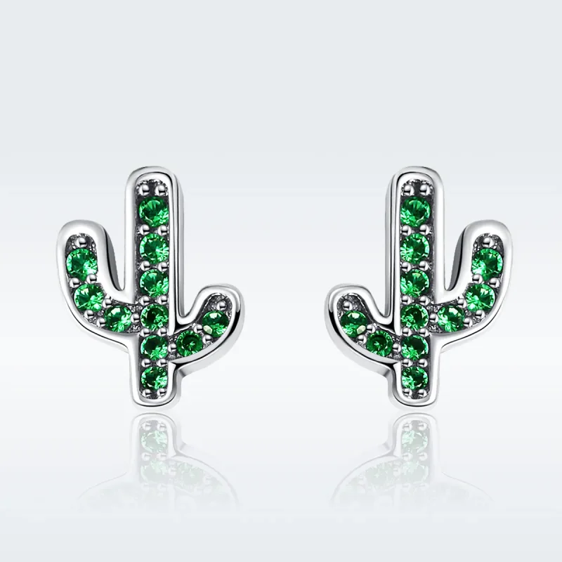 (image for) Silver Fresh Cactus Stud Earrings - PANDORA Style - SCE097 - View 2