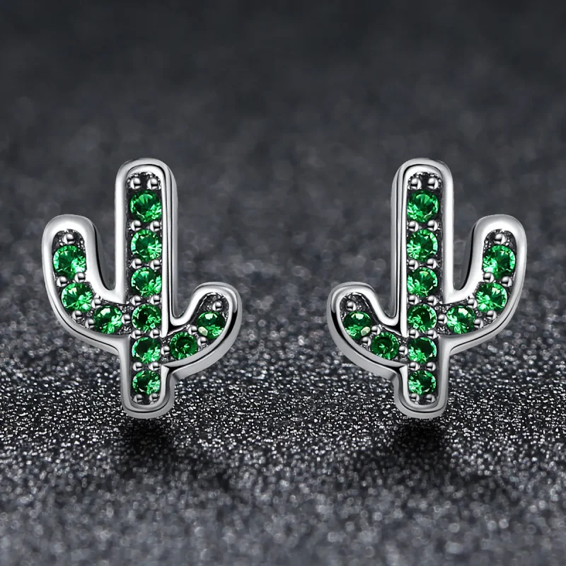 (image for) Silver Fresh Cactus Stud Earrings - PANDORA Style - SCE097 - View 3