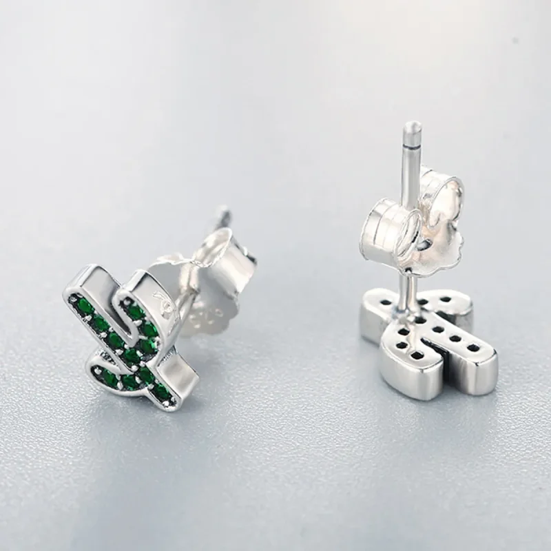 (image for) Silver Fresh Cactus Stud Earrings - PANDORA Style - SCE097 - View 4