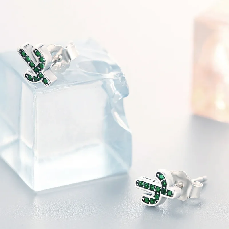 (image for) Silver Fresh Cactus Stud Earrings - PANDORA Style - SCE097 - View 5