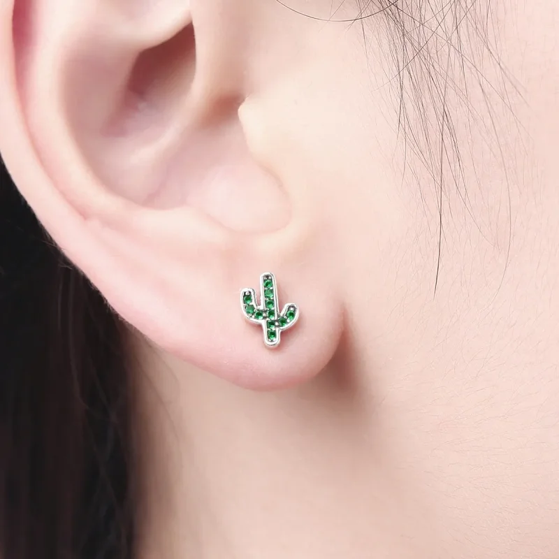 (image for) Silver Fresh Cactus Stud Earrings - PANDORA Style - SCE097 - View 6