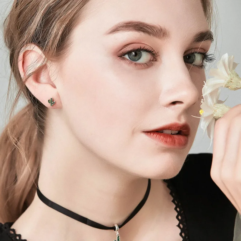 (image for) Silver Fresh Cactus Stud Earrings - PANDORA Style - SCE097 - View 7