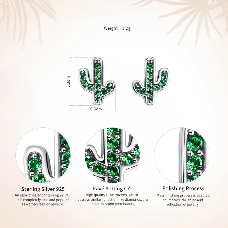 (image for) Silver Fresh Cactus Stud Earrings - PANDORA Style - SCE097 - View 8
