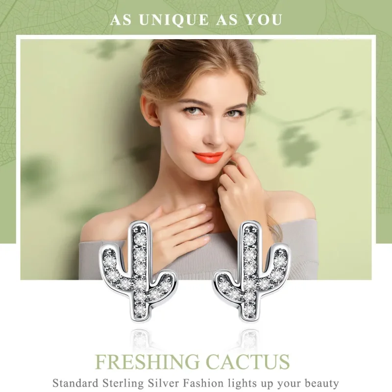 (image for) Silver Fresh Cactus Stud Earrings - PANDORA Style - SCE286 - View 2