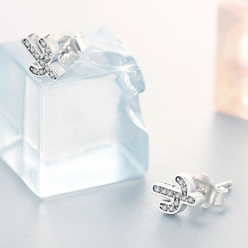 (image for) Silver Fresh Cactus Stud Earrings - PANDORA Style - SCE286 - View 4