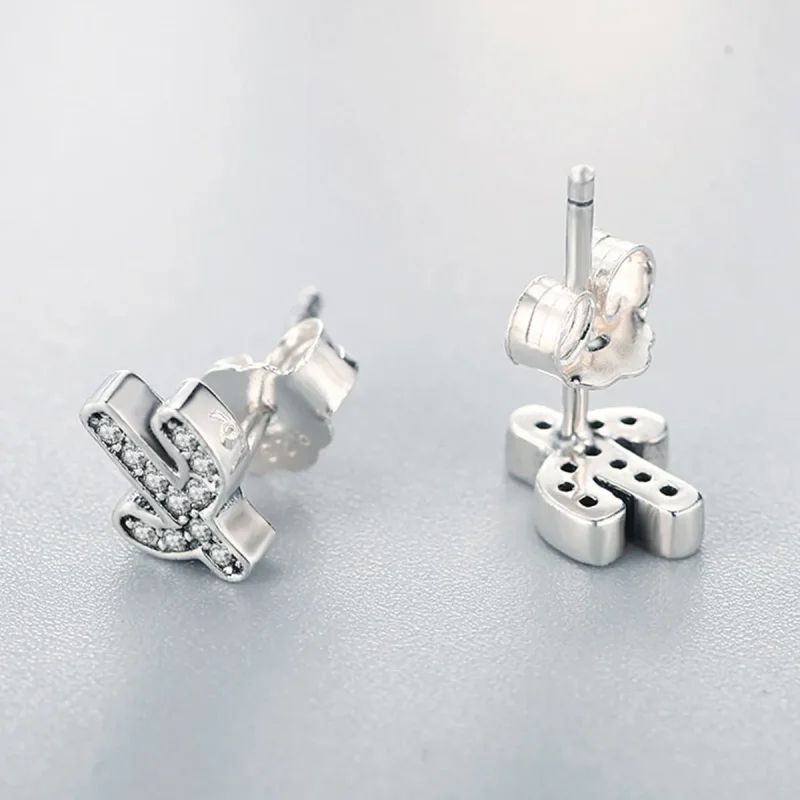 (image for) Silver Fresh Cactus Stud Earrings - PANDORA Style - SCE286 - View 5